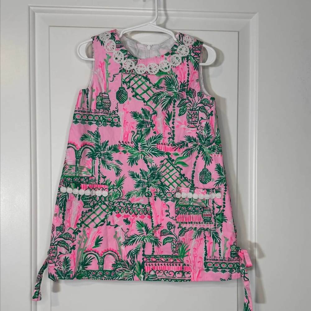 Lilly Pulitzer Girls Shift Dress Size 4 – Palm Beach Pink Floral Lace Trim